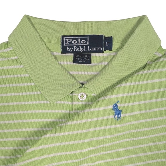 Polo Ralph Lauren Other - Polo Ralph Lauren Polo Shirt Mens L Lime Green White Striped Pima Cotton Pony